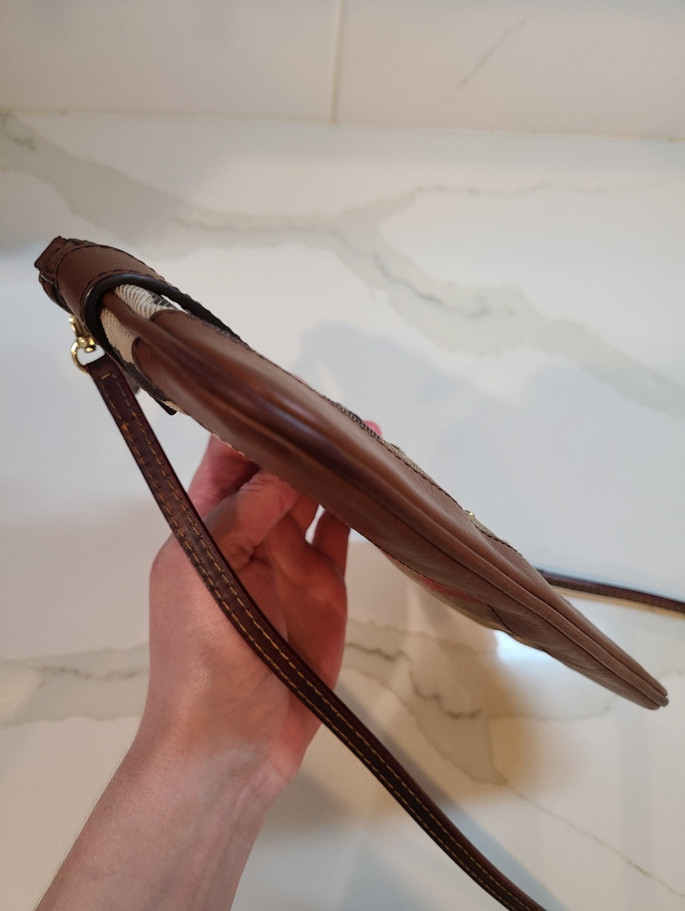 Burberry House Check Bridle Peyton Crossbody Vintage GUC Brown Leather Buckles - Picture 7 of 15